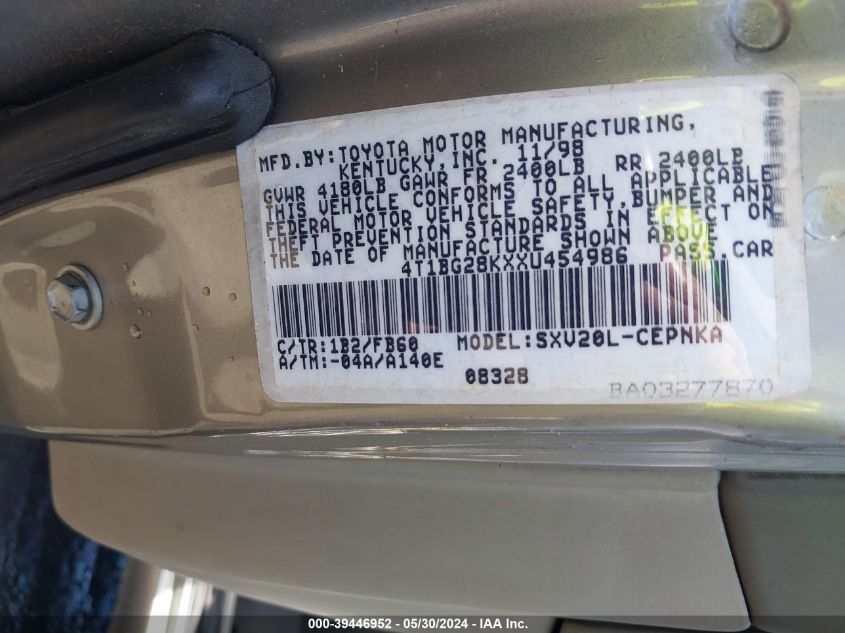 4T1BG28KXXU454986 1999 Toyota Camry Le