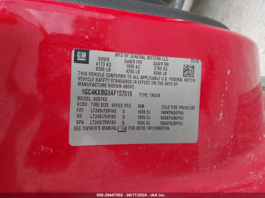 2010 Chevrolet Silverado 2500Hd Lt VIN: 1GC4KXBG9AF157510 Lot: 39447055