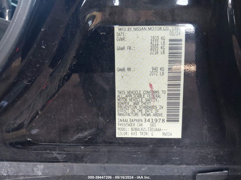 2014 Nissan Altima 2.5 S VIN: 1N4AL3APXEN341978 Lot: 39447206