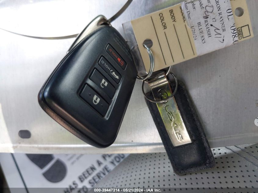 2017 Lexus Rx 450H VIN: 2T2BGMCA8HC011065 Lot: 39447314