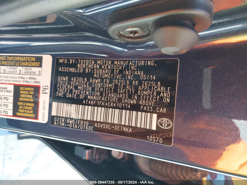 2014 Toyota Camry Le VIN: 4T4BF1FK4ER410114 Lot: 39447335
