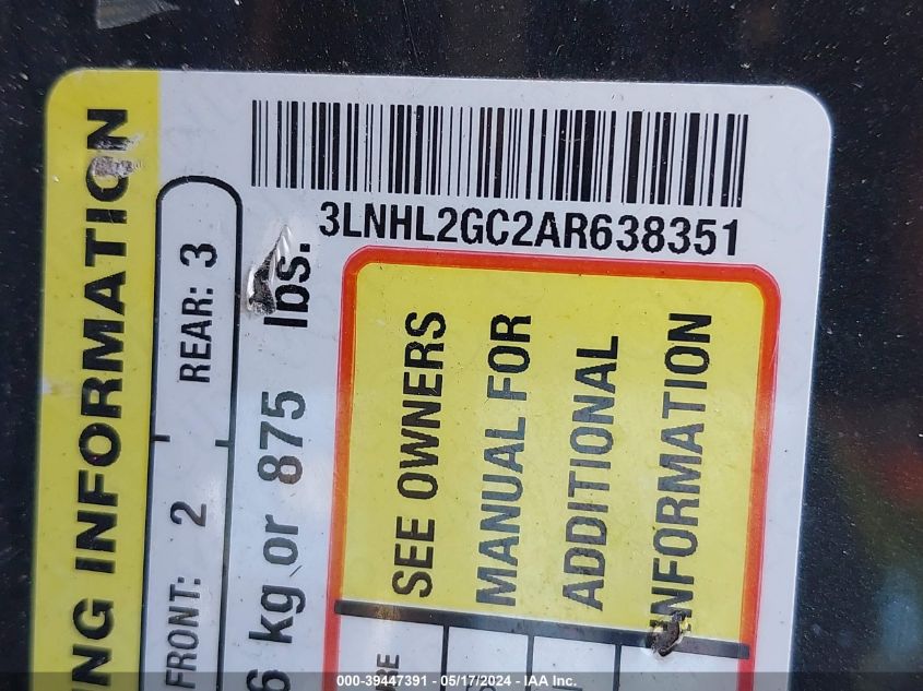 2010 Lincoln Mkz VIN: 3LNHL2GC2AR638351 Lot: 39447391