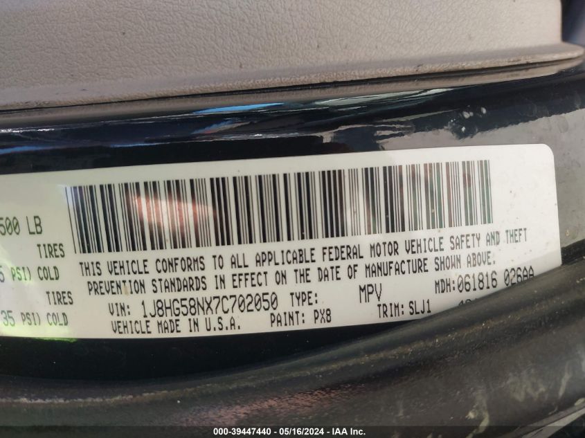 2007 Jeep Commander Limited VIN: 1J8HG58NX7C702050 Lot: 39447440