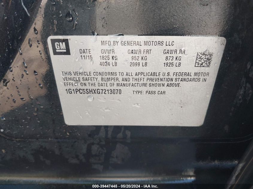 2016 Chevrolet Cruze Limited Ls Auto VIN: 1G1PC5SHXG7213070 Lot: 39447445