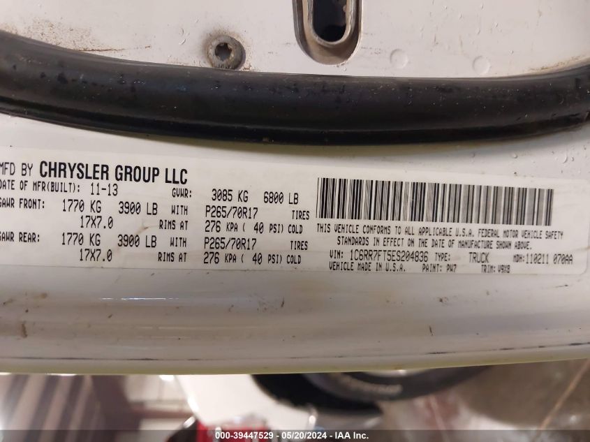 2014 Ram 1500 Tradesman VIN: 1C6RR7FT5ES204836 Lot: 39447529