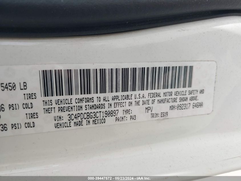 2012 Dodge Journey Sxt VIN: 3C4PDCBG3CT190897 Lot: 39447572