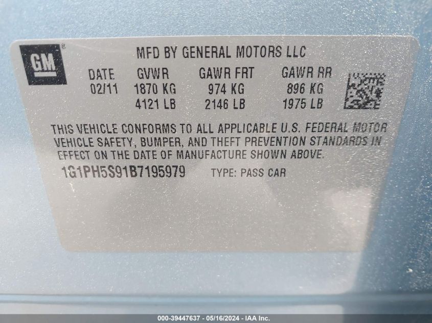 2011 Chevrolet Cruze Ltz VIN: 1G1PH5S91B7195979 Lot: 39447637