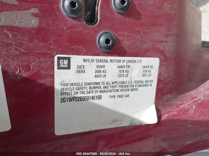 2005 Chevrolet Impala VIN: 2G1WF52E959145168 Lot: 39447669