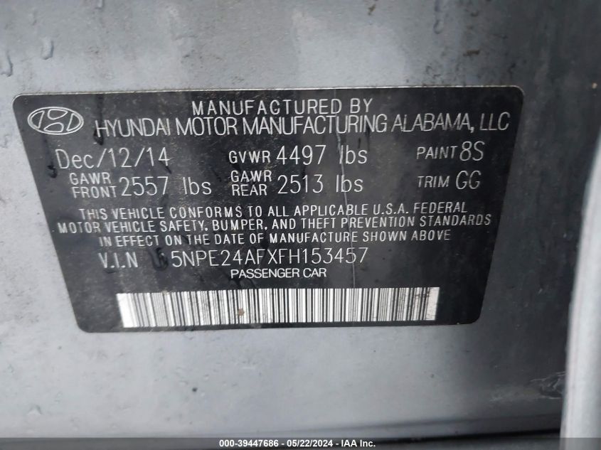 2015 HYUNDAI SONATA SE - 5NPE24AFXFH153457