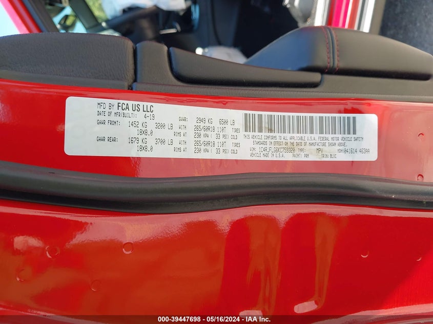 2019 JEEP GRAND CHEROKEE TRAILHAWK 4X4 - 1C4RJFLG6KC759320