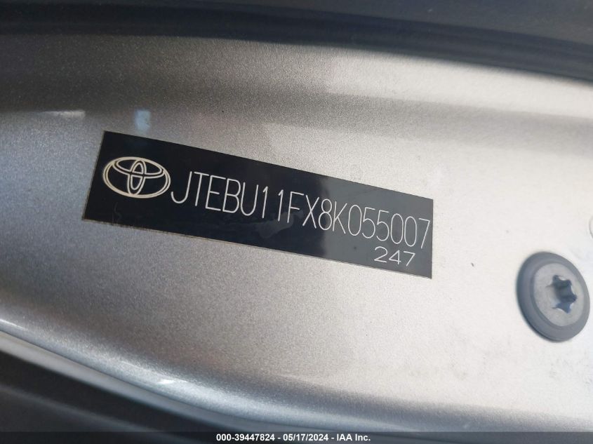 2008 Toyota Fj Cruiser VIN: JTEBU11FX8K055007 Lot: 39447824