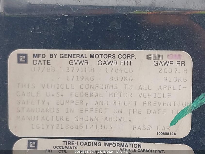 1988 Chevrolet Corvette VIN: 1G1YY2186J5121303 Lot: 39447907