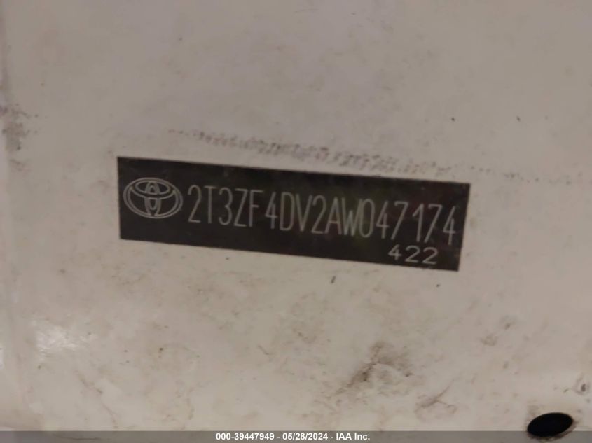 2010 Toyota Rav4 VIN: 2T3ZF4DV2AW047174 Lot: 39447949