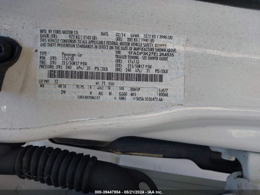 2014 FORD FOCUS SE - 1FADP3K27EL264535