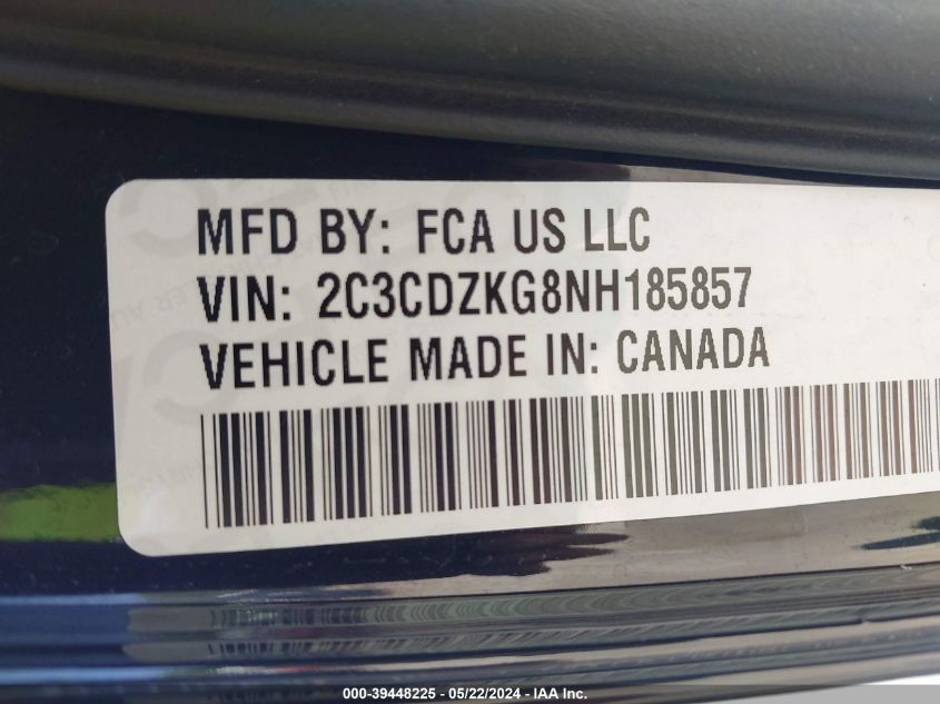2022 Dodge Challenger Gt Awd VIN: 2C3CDZKG8NH185857 Lot: 39448225