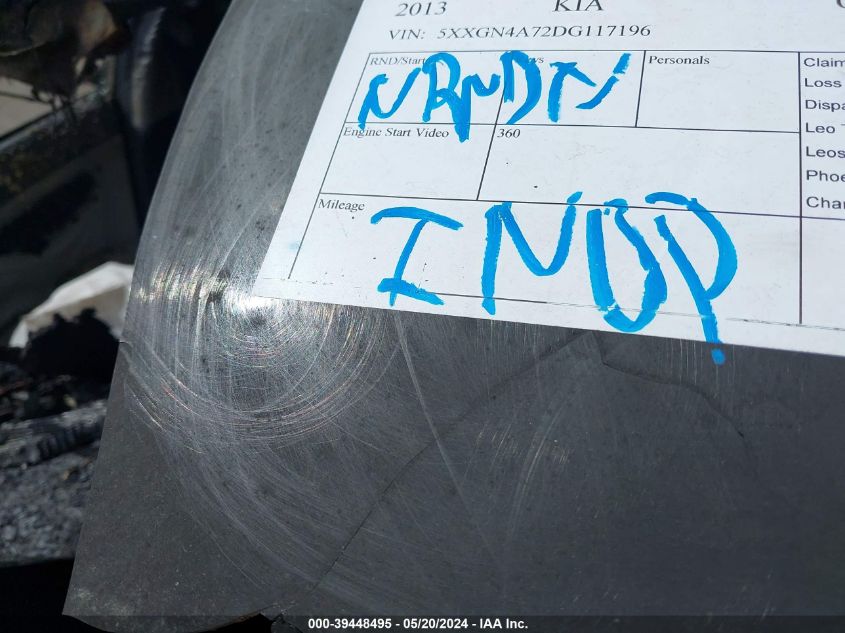 2013 Kia Optima Ex VIN: 5XXGN4A72DG117196 Lot: 39448495