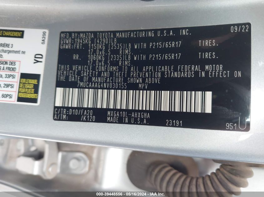 2022 TOYOTA COROLLA CROSS LE - 7MUCAAAG4NV030155