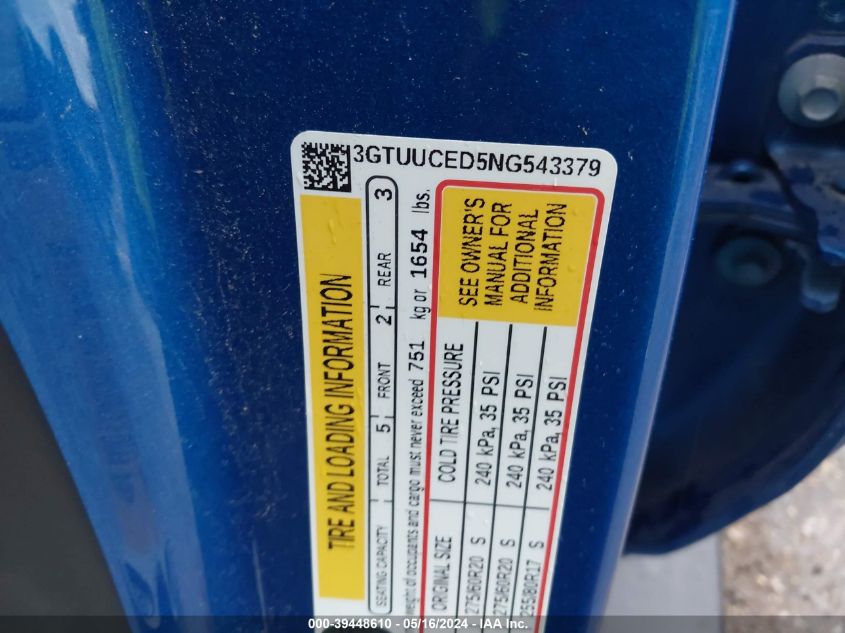 2022 GMC Sierra 1500 4Wd Short Box Elevation With 3Sb VIN: 3GTUUCED5NG543379 Lot: 39448610