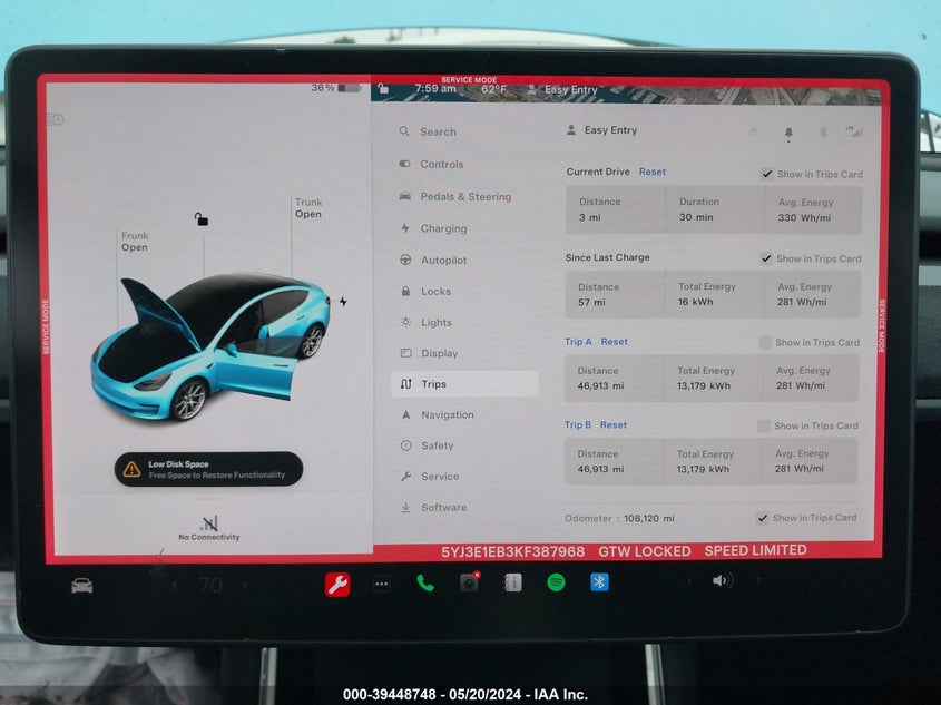 VIN 5YJ3E1EB3KF387968 2019 TESLA MODEL 3