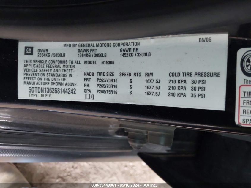 2006 Hummer H3 Suv VIN: 5GTDN136268144242 Lot: 39449061