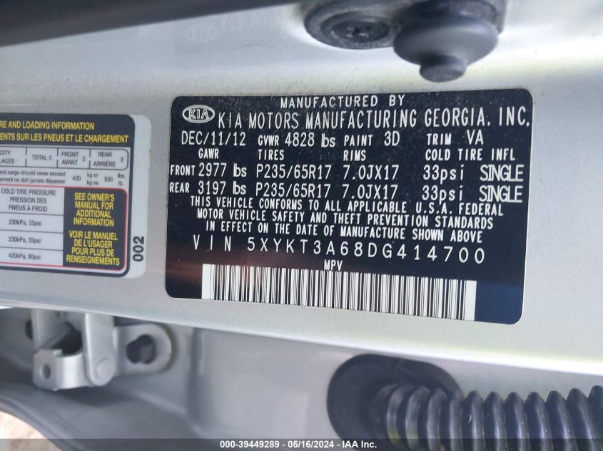 2013 KIA SORENTO LX - 5XYKT3A68DG414700