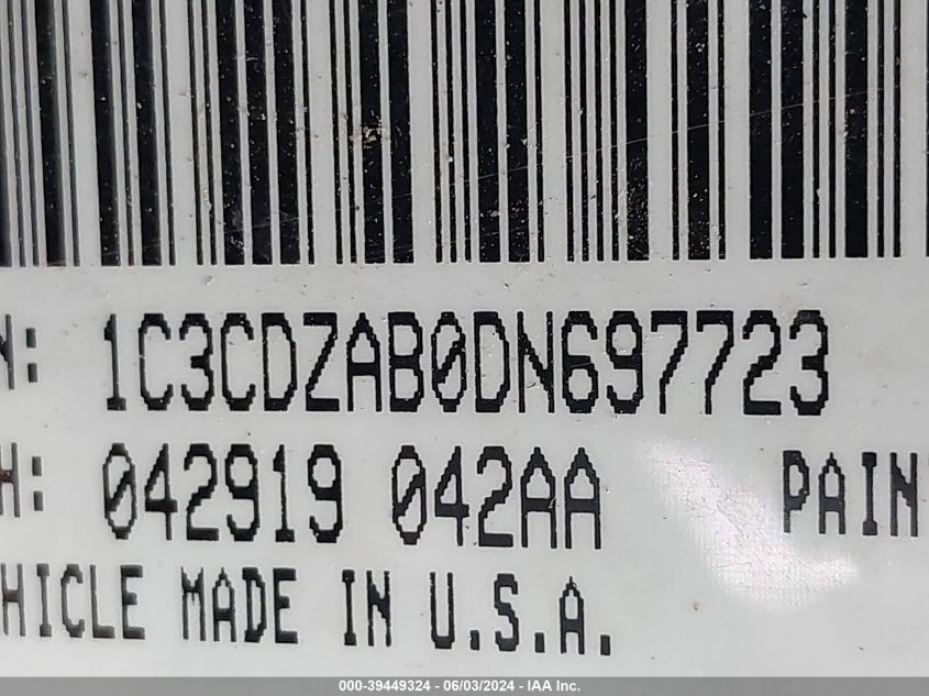 2013 Dodge Avenger Se VIN: 1C3CDZAB0DN697723 Lot: 39449324