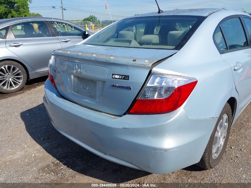 2012 Honda Civic Hybrid Hybrid VIN: JHMFB4F25CS005948 Lot: 39449509