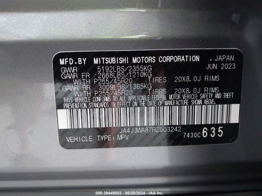 2024 MITSUBISHI OUTLANDER SEL - JA4J3WA87RZ003242