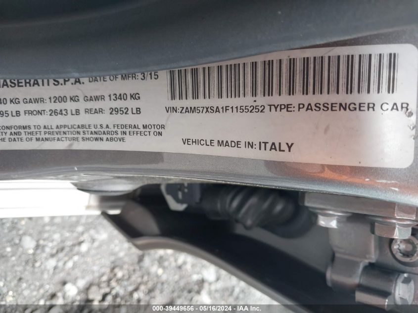 2015 Maserati Ghibli VIN: ZAM57XSA1F1155252 Lot: 39449656