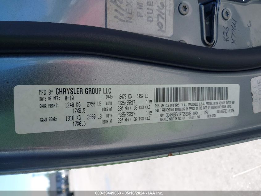 2010 Dodge Journey Sxt VIN: 3D4PG5FV1AT252163 Lot: 39449663