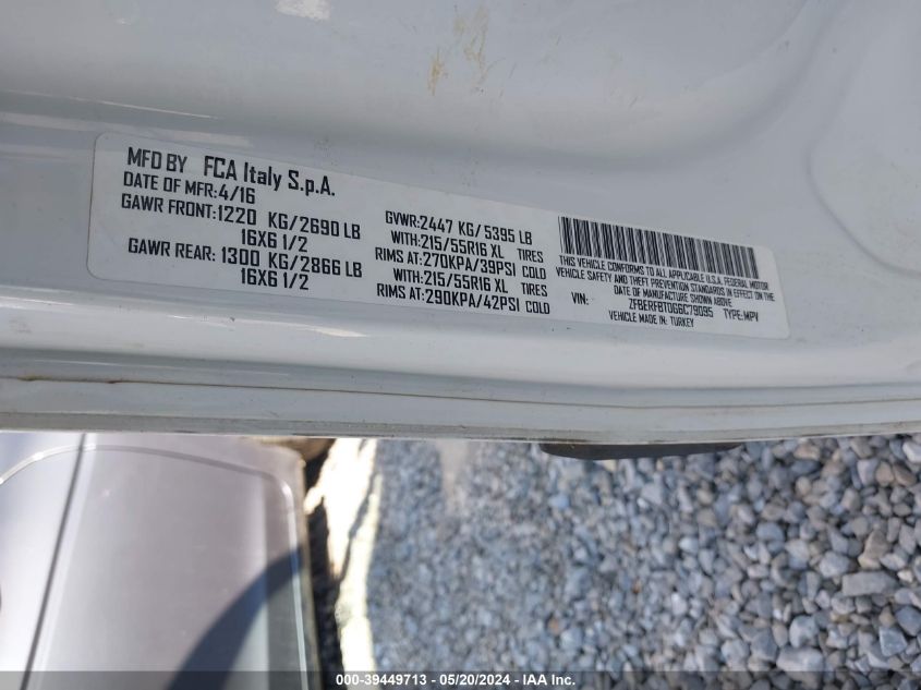 2016 Ram Promaster City Tradesman Slt VIN: ZFBERFBT0G6C79095 Lot: 39449713