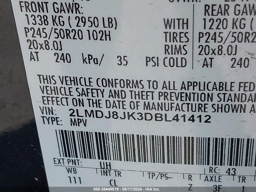 2013 LINCOLN MKX - 2LMDJ8JK3DBL41412