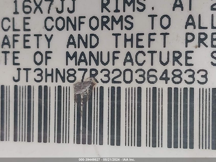 2002 Toyota 4Runner Limited V6 VIN: JT3HN87R320364833 Lot: 39449827