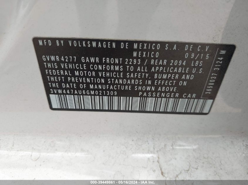 2016 VOLKSWAGEN GOLF GTI AUTOBAHN W/PERFORMANCE PACKAGE 4-DOOR - 3VW447AU6GM021309