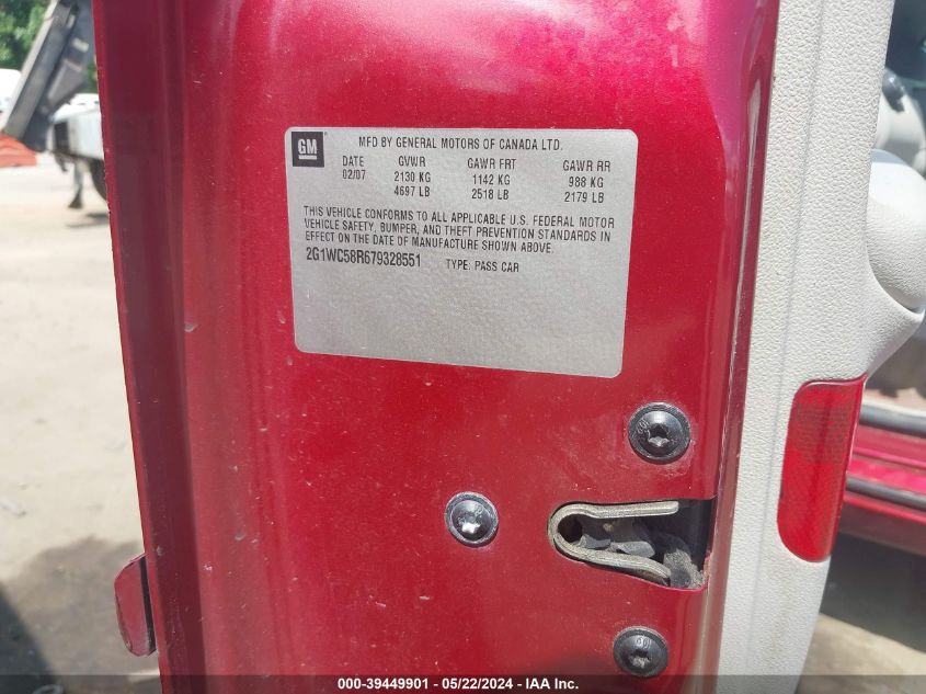 2007 Chevrolet Impala Lt VIN: 2G1WC58R679328551 Lot: 39449901