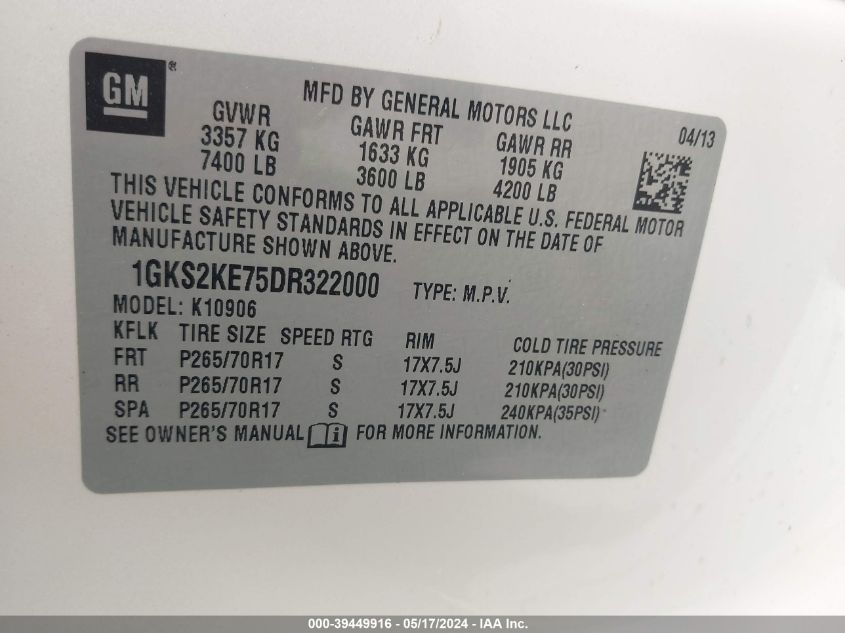 2013 GMC YUKON XL 1500 SLT - 1GKS2KE75DR322000