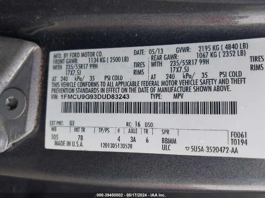 2013 FORD ESCAPE SE - 1FMCU9G93DUD83243