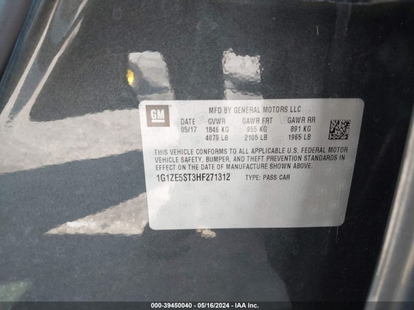 2017 Chevrolet Malibu 1Lt VIN: 1G1ZE5ST3HF271312 Lot: 39450040