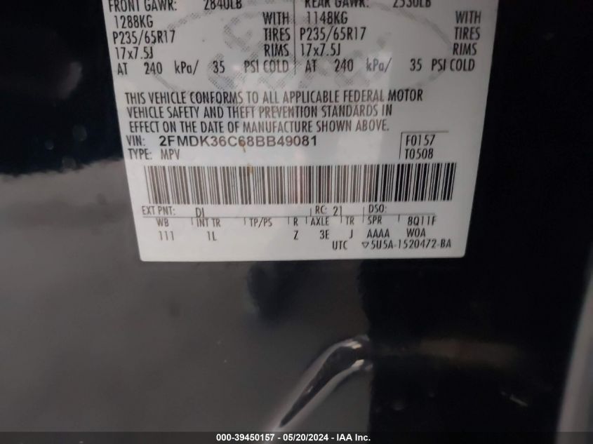 2008 Ford Edge Se VIN: 2FMDK36C68BB49081 Lot: 39450157