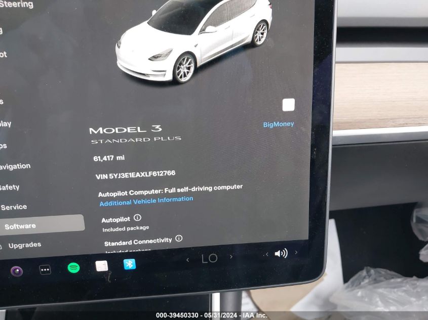 2020 Tesla Model 3 Standard Range Plus Rear-Wheel Drive/Standard Range Rear-Wheel Drive VIN: 5YJ3E1EAXLF612766 Lot: 39450330