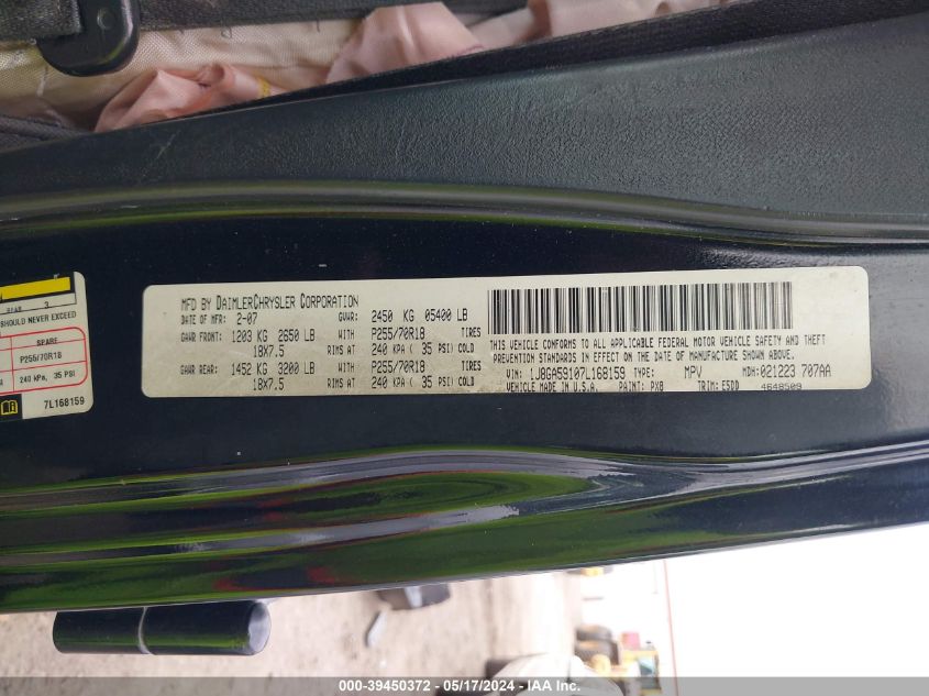 2007 Jeep Wrangler Unlimited Sahara VIN: 1J8GA59107L168159 Lot: 39450372