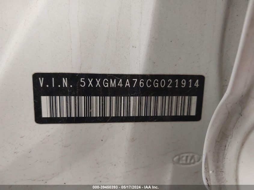 2012 Kia Optima Lx VIN: 5XXGM4A76CG021914 Lot: 39450393