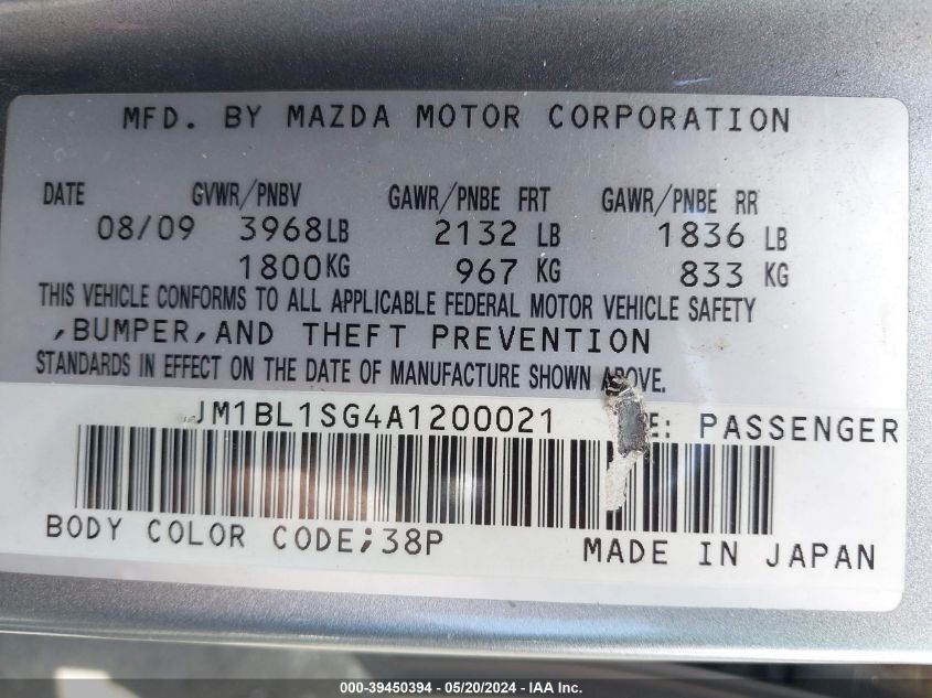 2010 Mazda Mazda3 I Sport VIN: JM1BL1SG4A1200021 Lot: 39450394