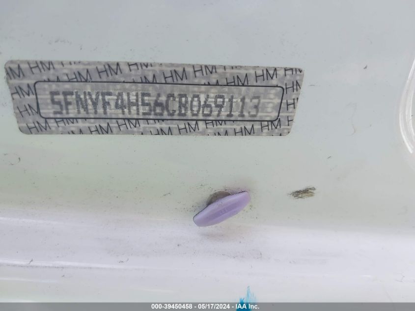 2012 Honda Pilot Ex-L VIN: 5FNYF4H56CB069113 Lot: 39450458