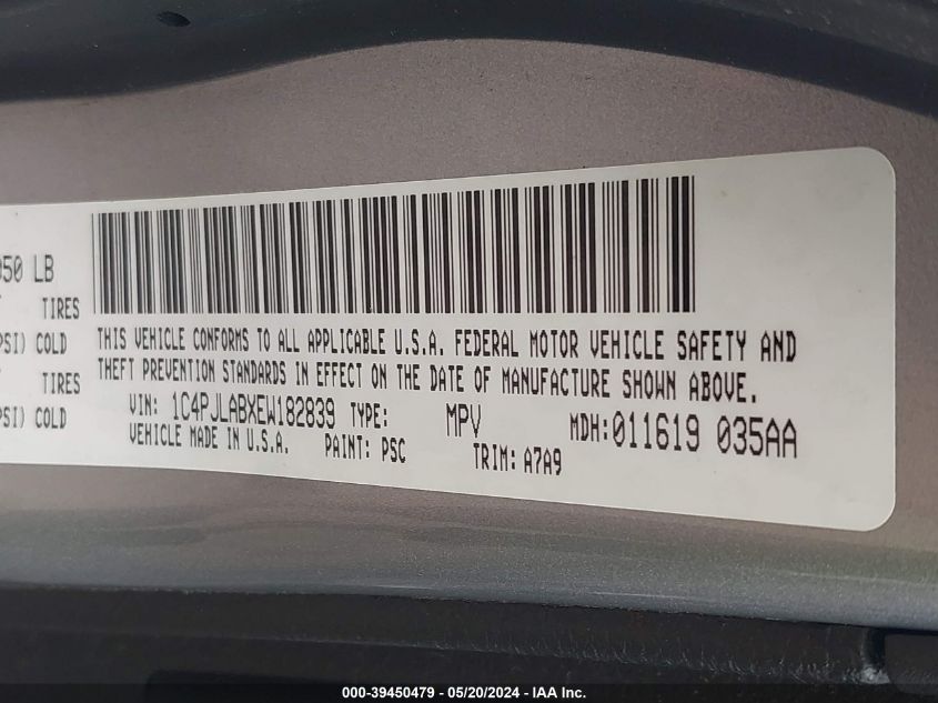 2014 Jeep Cherokee Sport VIN: 1C4PJLABXEW182839 Lot: 39450479