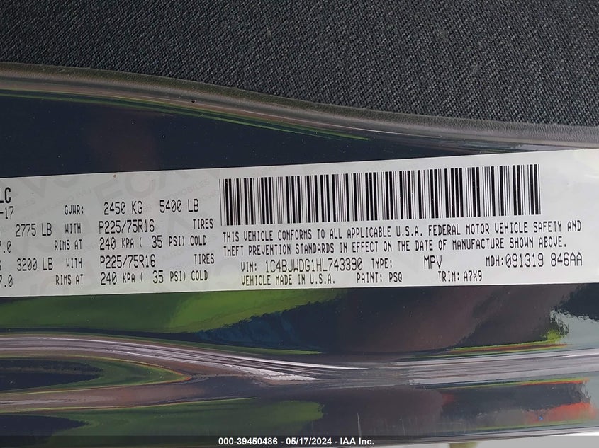 2017 JEEP WRANGLER UNLIMITED SPORT - 1C4BJWDG1HL743390