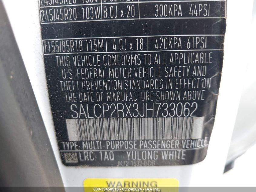 2018 Land Rover Discovery Sport Se VIN: SALCP2RX3JH733062 Lot: 39450515