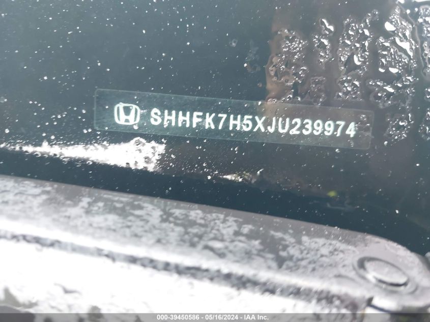 2018 Honda Civic Ex VIN: SHHFK7H5XJU239974 Lot: 39450586