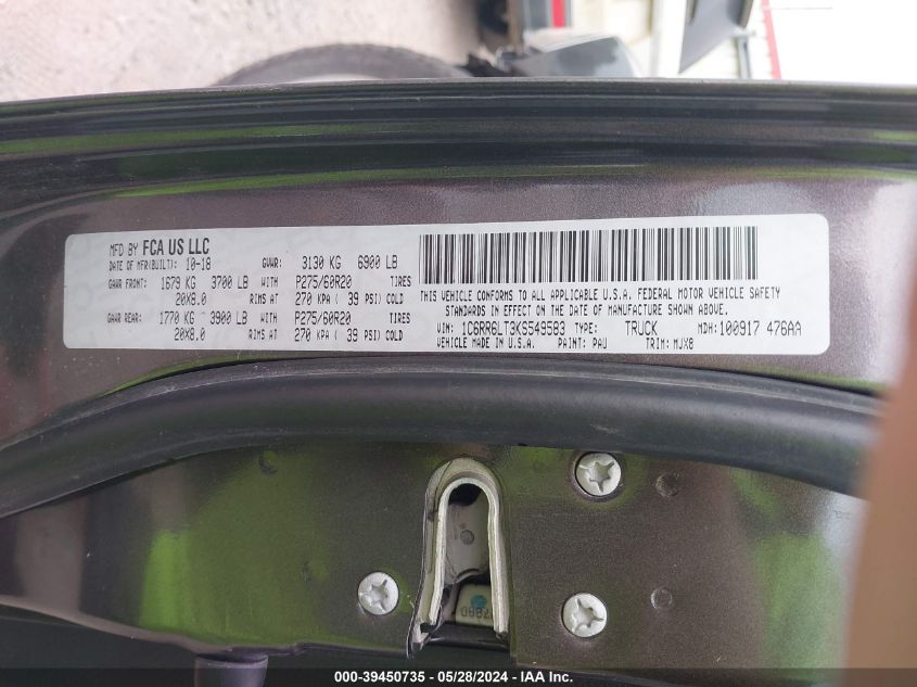 2019 Ram 1500 Classic Lone Star 4X2 5'7 Box VIN: 1C6RR6LT3KS549583 Lot: 39450735