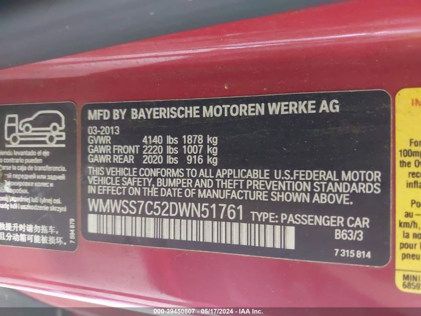 WMWSS7C52DWN51761 2013 Mini Paceman Cooper S